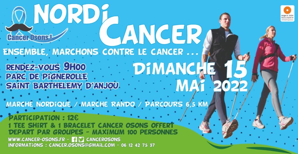 Nordicancer rassemblement marche nordique et randonnée à Saint Barthélemy d'Anjou en soutien à la recherche contre les cancers masculin